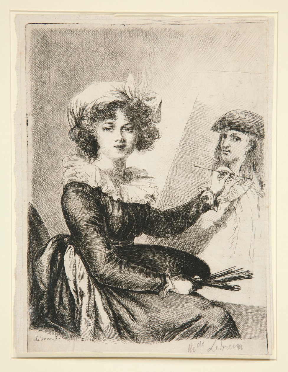 Louise-Elisabeth Vig؟ e-Lebrun ، (Mlle Lebrun) بعد ، وبالعكس ، الصورة الذاتية لعام 1790 في Uffizzi بواسطة دومينيك فيفانت دينون