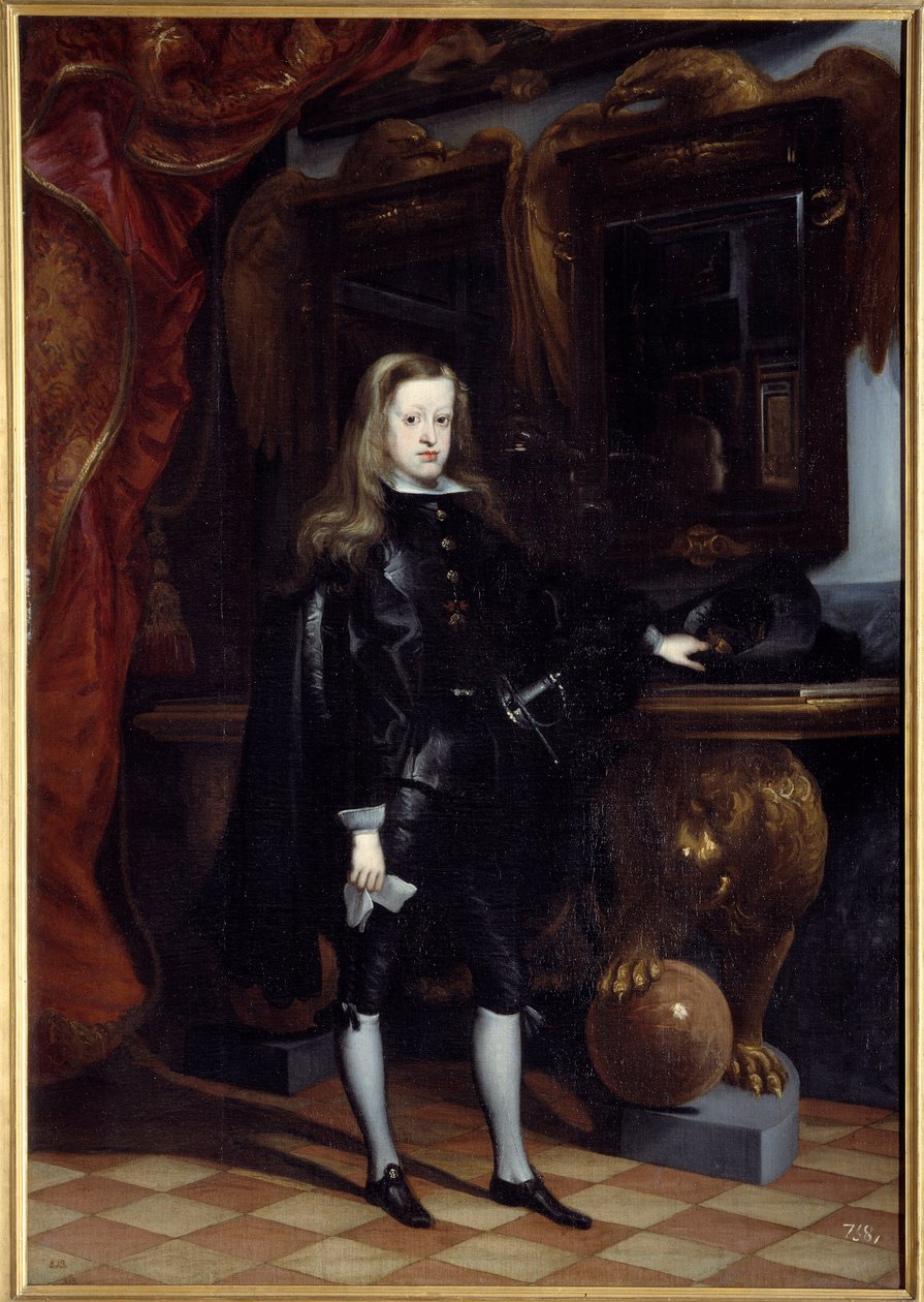 صورة في سفح تشارلز الثاني ملك إسبانيا (1661-1700) لوحة رسمها خوان دي كارينو ميراندا (1614-1685) بواسطة دون خوان كارينو دي ميراندا