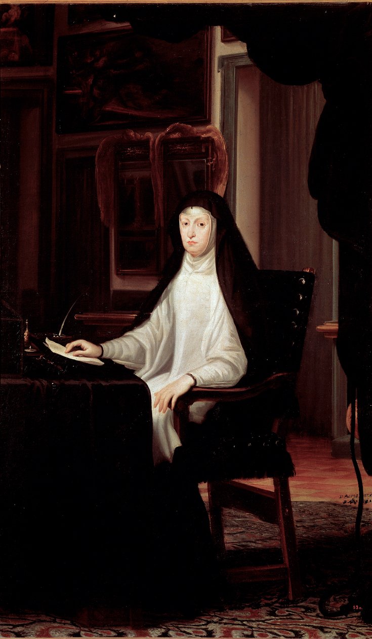 Portrait of Queen Mary Anne of Austria Widow (oil on canvas بواسطة دون خوان كارينو دي ميراندا