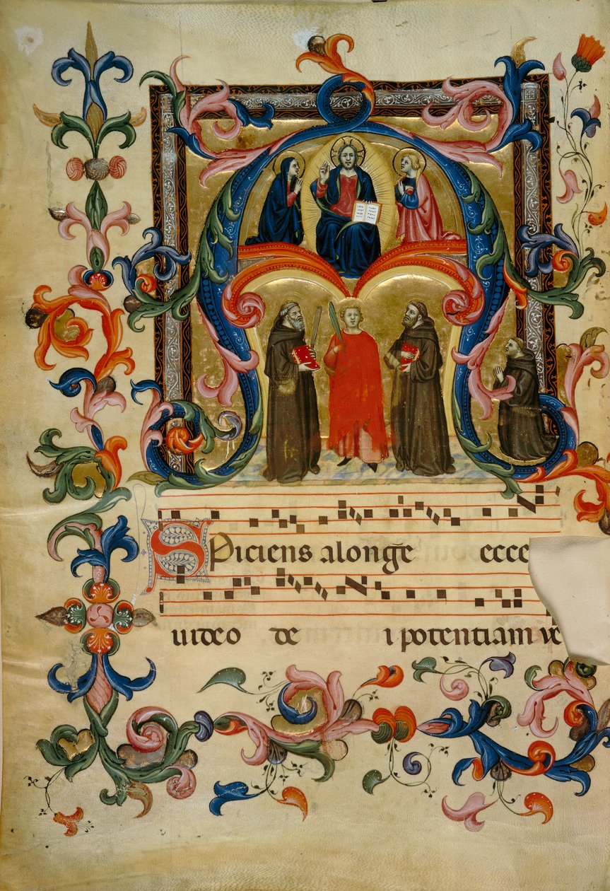 بداية مضاءة مع المسيح في المجد (Corale 39 ، c. 1v) ، العمل في جوقة كتاب 39 من سانتا ماريا ديجلي أنجيلي من كنيسة سان بانكرازيو في فلورنسا بواسطة دون سيمون Camaldolese