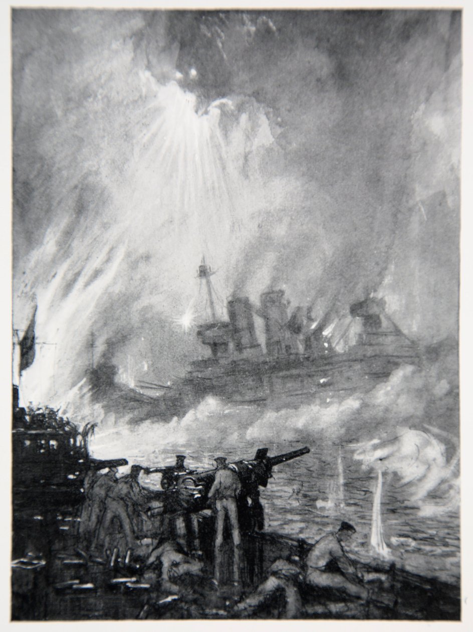 محاربة المسدس الأخير: نهاية Gallant من HMS Tiperrary في Jutland ، رسم توضيحي من "الجبهة البحرية" بقلم غوردون إس ماكسويل ، 1920 بواسطة دونالد ماكسويل