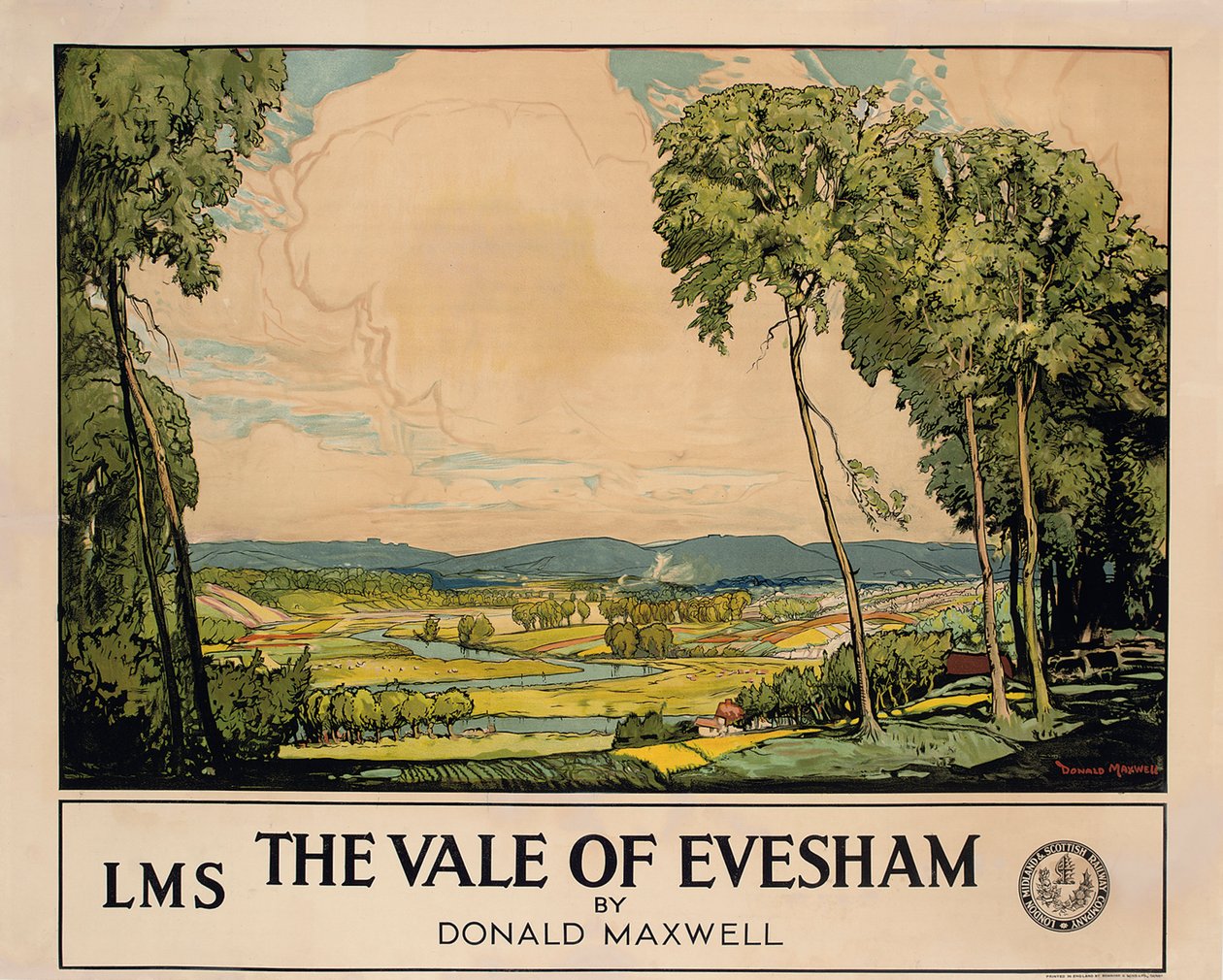 The Vale of Evesham ، ملصق إعلان للسكك الحديدية في لندن وميدلاند والاسكتلندي (لون ليثو) بواسطة دونالد ماكسويل
