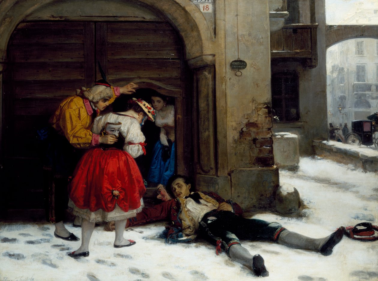 العودة بعد حفلة طوال الليل ، لوحة لدومينيكو سكاتولا (1814-1876) ، زيت على قماش ، 75 × 100 سم بواسطة دونينيكو سكاتولا