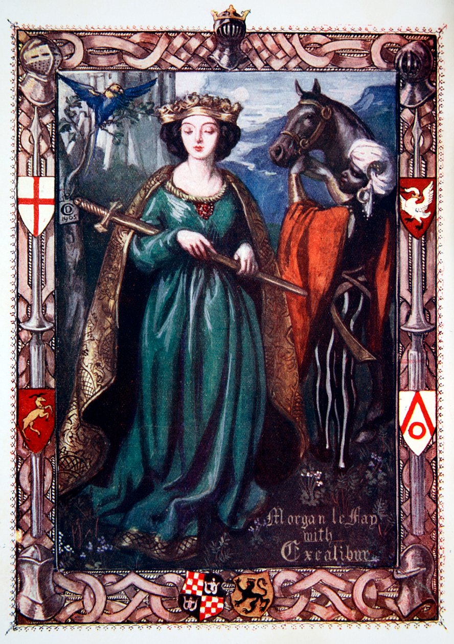 "Morgan le Fay with Excalibur" ، 1905. بواسطة دورا كورتيس