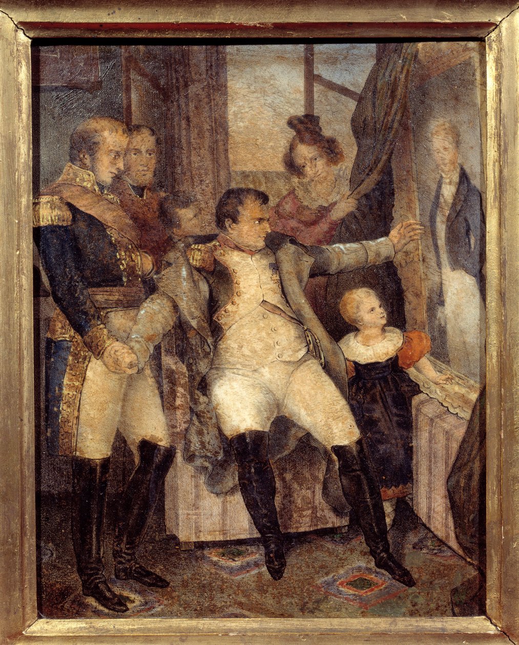 صورة لنابليون الأول (1769-1821) أمام صورة ابنه ملك روما نابليون الثاني (1811-1832) قدمها رفاقه في المنفى في جزيرة سانت هيلين بينتور دي دوبروي (1799-1850) بواسطة دوبرويل