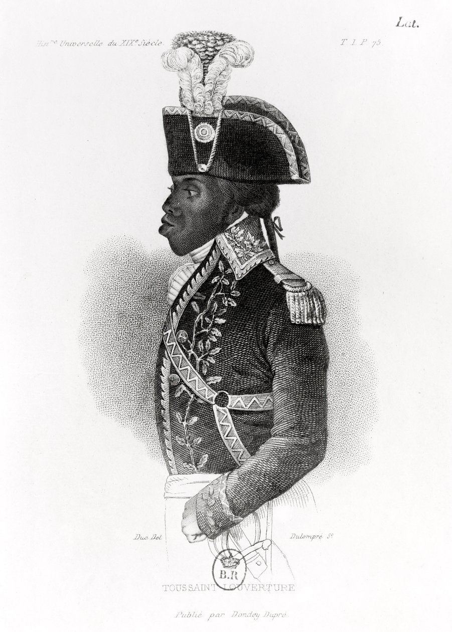 صورة لتوسان لوفرتير (1743-1803) من "التاريخ العالمي للقرن التاسع عشر" محفورة من قبل جوزيف جوليان غيوم دولومبر (1978 م) بواسطة دوك