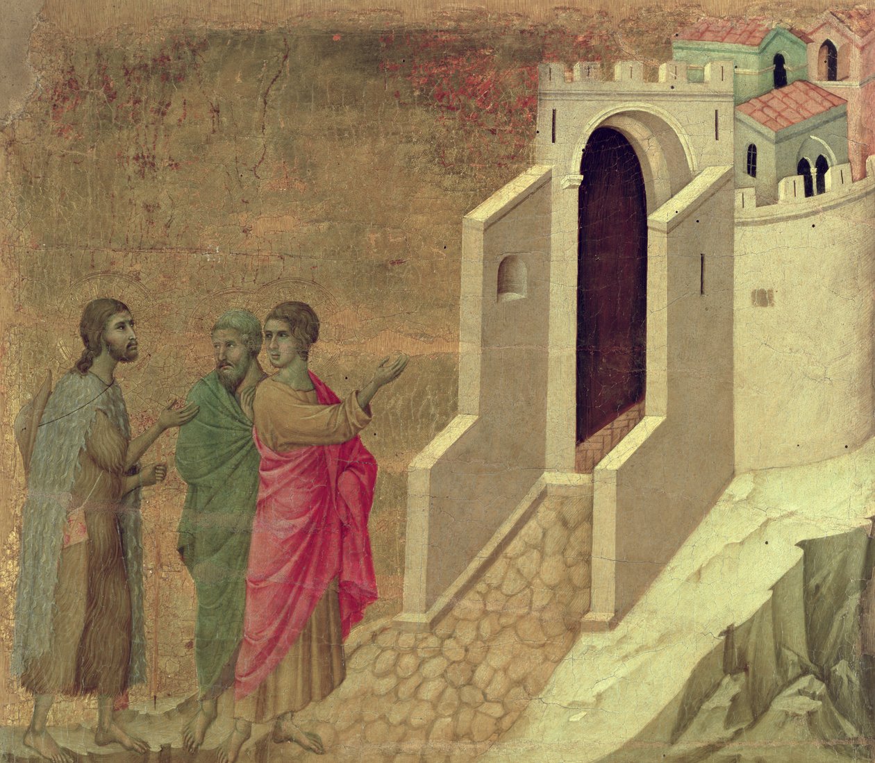 مايستا: ظهور المسيح على طريق عمواس ، 1308-11 بواسطة دوتشيو دي بونينسينيا