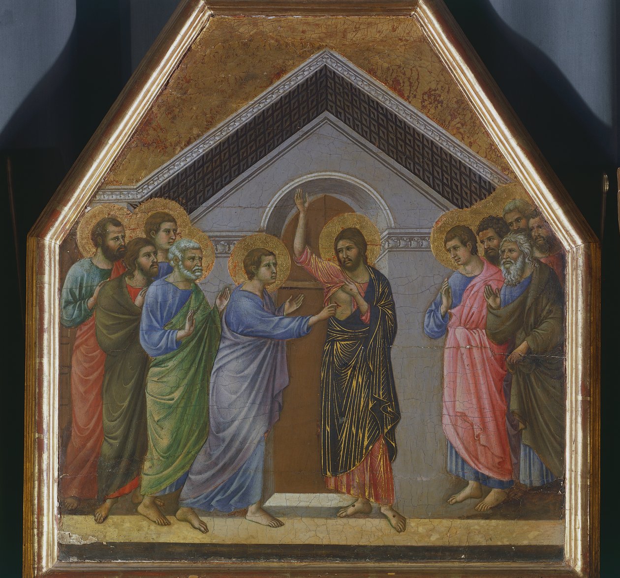 Altarpeice: The Incredulity of St Thomas, detail of the crowing from the reverse surface of the Maesta