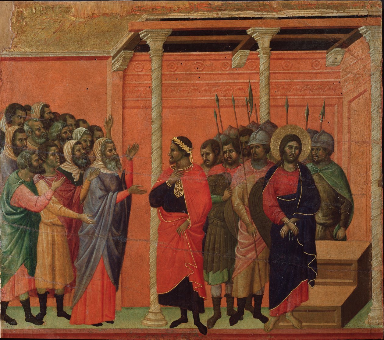 Jesus accused by the Pharisees. Maesta altarpiece (tempera and gold on wood بواسطة دوتشيو دي بونينسينيا