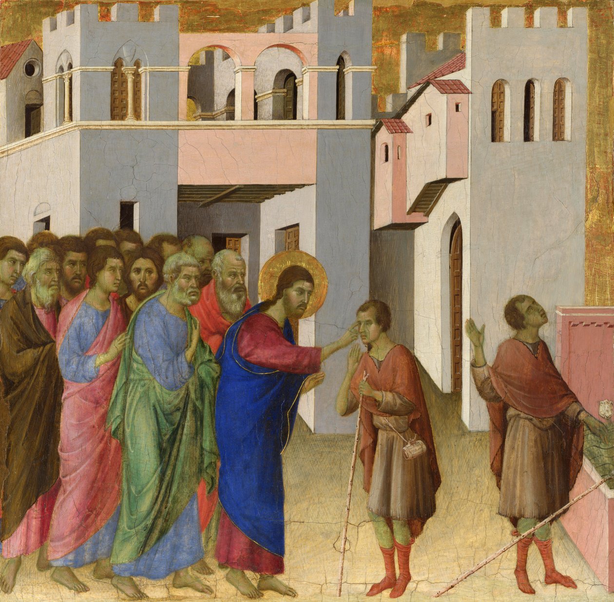 شفاء رجل أعمى. اللوحة من قبل Duccio di Buoninsegna (1260-1318) ، تمبرا على الخشب ، حوالي 1308-1311 - The Healing of the Man born Blind - تمبرا على لوح - ca 1308-1311 - Duccio di Buoninsegna - National Gallery ، London © Fine art images / لي بواسطة دوتشيو دي بونينسينيا