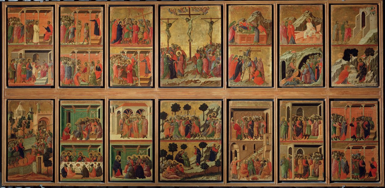 حياة المسيح: الآلام. Predella of the Maesta (تمبرا على الخشب بواسطة دوتشيو دي بونينسينيا