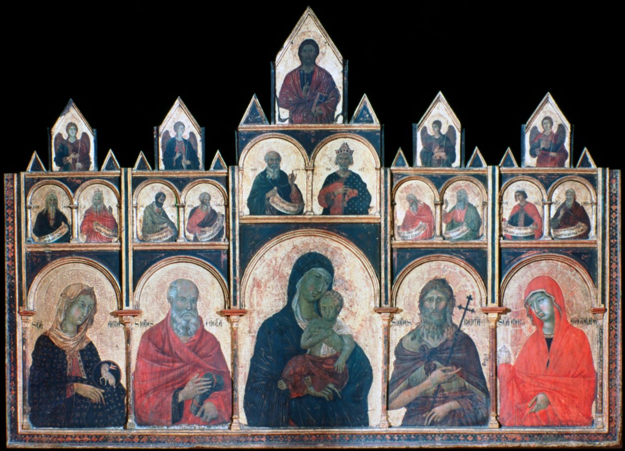 العذراء المقدسة مع المسيح الطفل والقديسين ، c1278-1318 بواسطة دوتشيو دي بونينسينيا