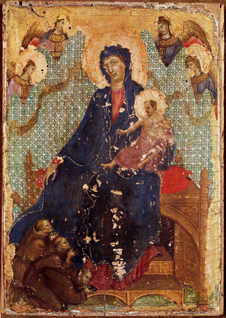 The Madonna of the Franciscans or “” Madonna has child with Franciscan monks and angels”” Detrempe on wood by Duccio di Buoninsegna (1255-1318/9) 1300 Dim. 23,5x16 cm Siena, Pinacoteca nazionale بواسطة دوتشيو دي بونينسينيا