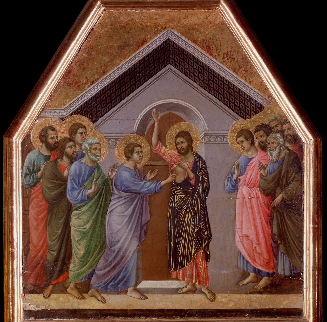 The incredulity of St Thomas. Maesta altarpiece - (tempera and gold on wood بواسطة دوتشيو دي بونينسينيا