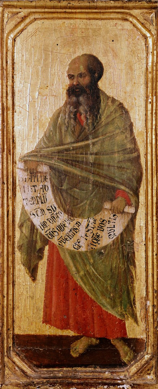 النبي Malachie Detrempe على الخشب بواسطة Duccio di Buoninsegna (1255-1318 / 9) 1308-1311 Dim. 42،5x16 cm Siena، Museo del Opera Metropolitana بواسطة دوتشيو دي بونينسينيا