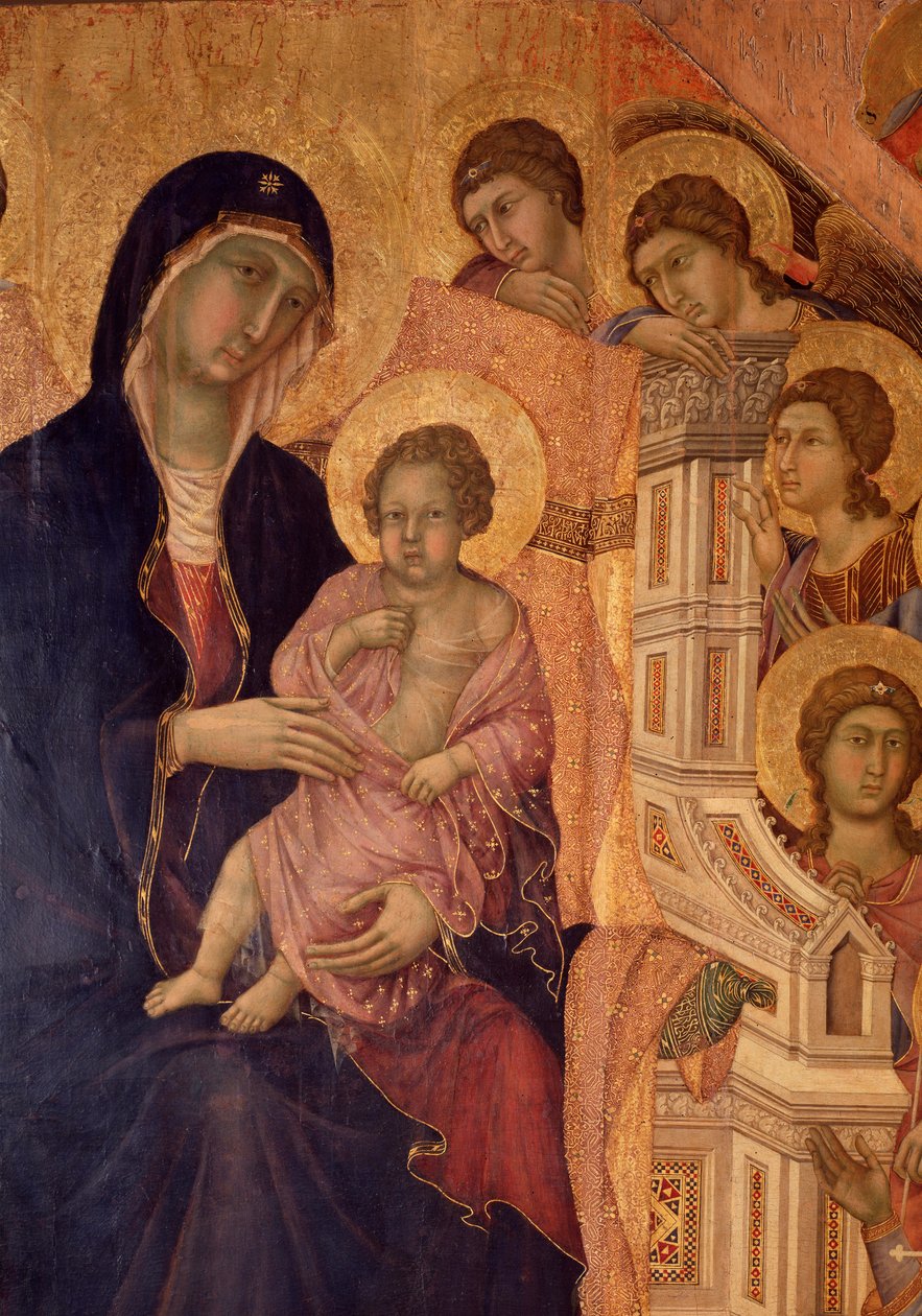Virgin and child on the throne (La Maesta altarpiece) ( tempera and gold on wood) بواسطة دوتشيو دي بونينسينيا