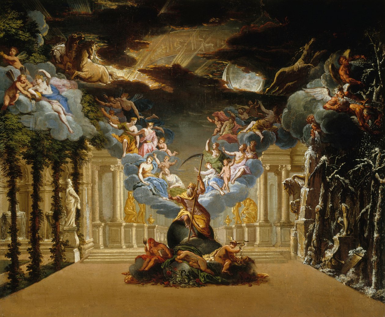 تصميم المسرح لمقدمة غنائية Tragedy Atys بواسطة جان بابتيست لولي ، ج. 1708. بواسطة دوبليسيس