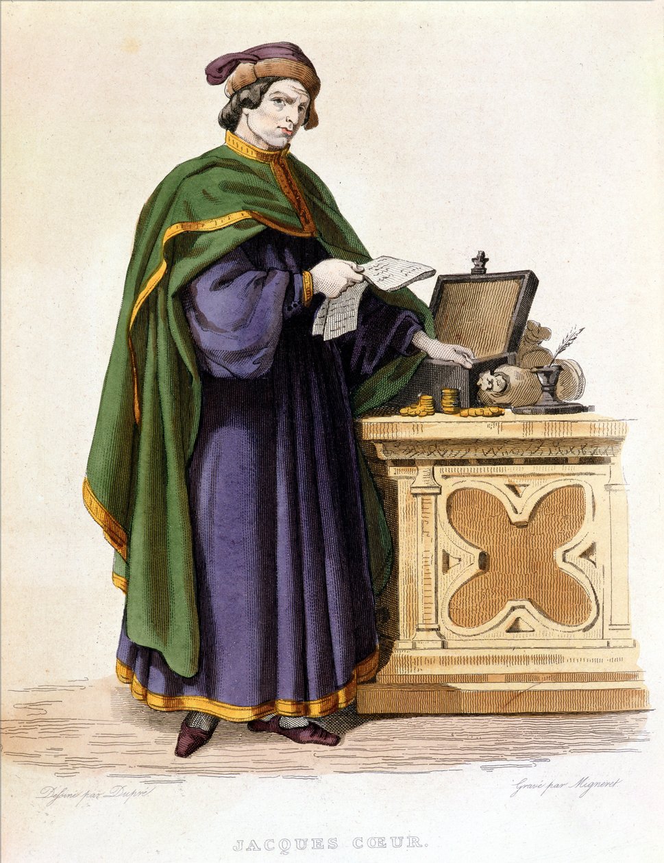 جاك كور (c.1395-1456) ، منقوش بواسطة Mignaret بعد رسم من قبل Dupre ، c.1840 بواسطة دوبري