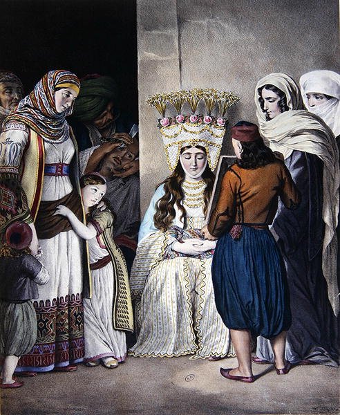 حفل زفاف روم أرثوذكسي في أثينا (حوالي 1825) (ليثو ملون) بواسطة دوبري دوبري