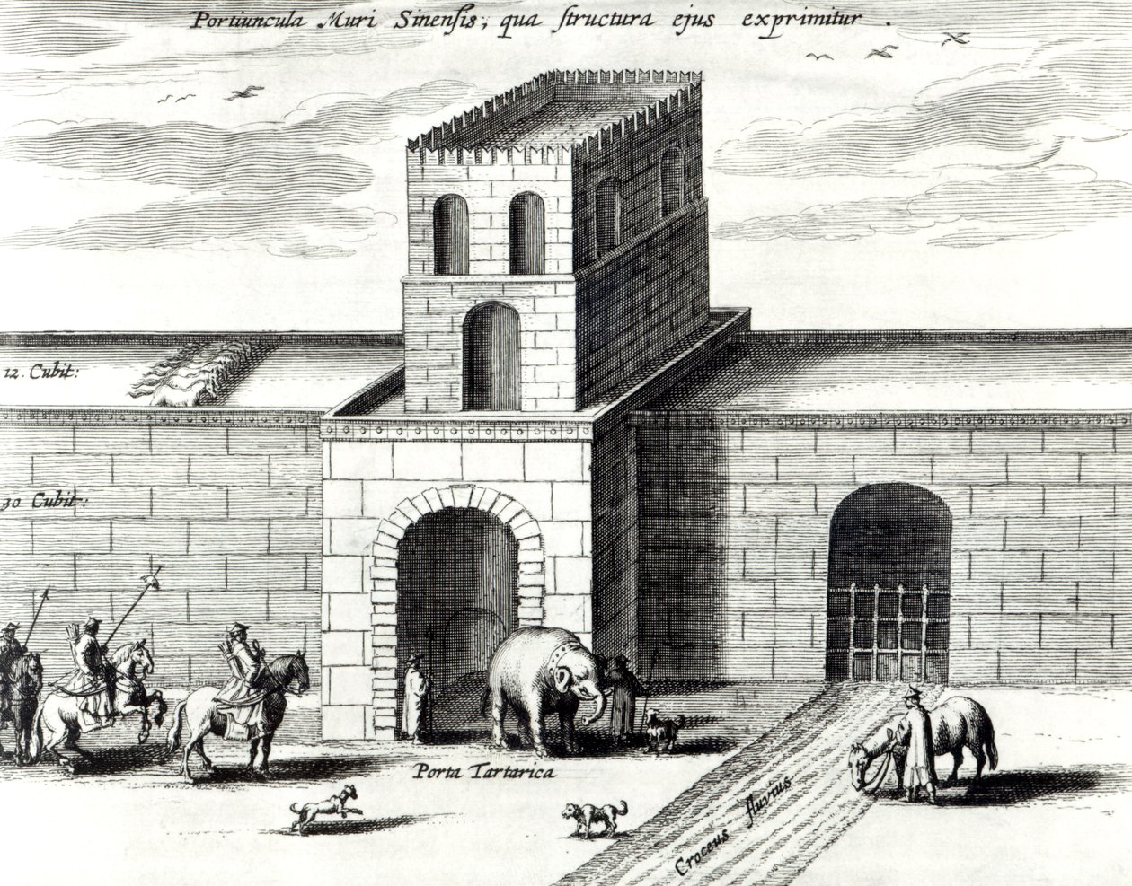 مدخل في السور العظيم ، من "الصين موضحة" بواسطة أثناسيوس كيرشر (1601-80) 1667 بواسطة المدرسة الهولندية
