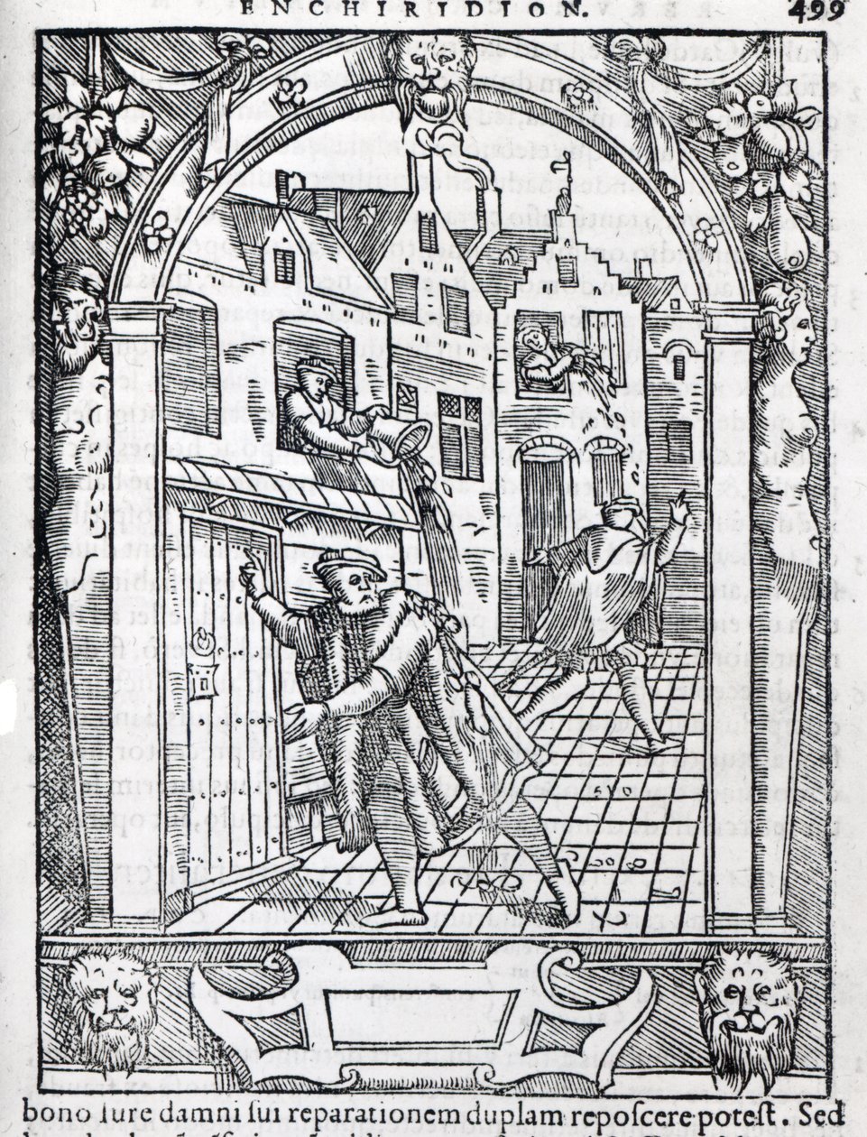 إفراغ أواني الغرفة ، رسم توضيحي ، "ممارسة المجرمين" بقلم جوست دي داموديري ، 1554 بواسطة المدرسة الهولندية