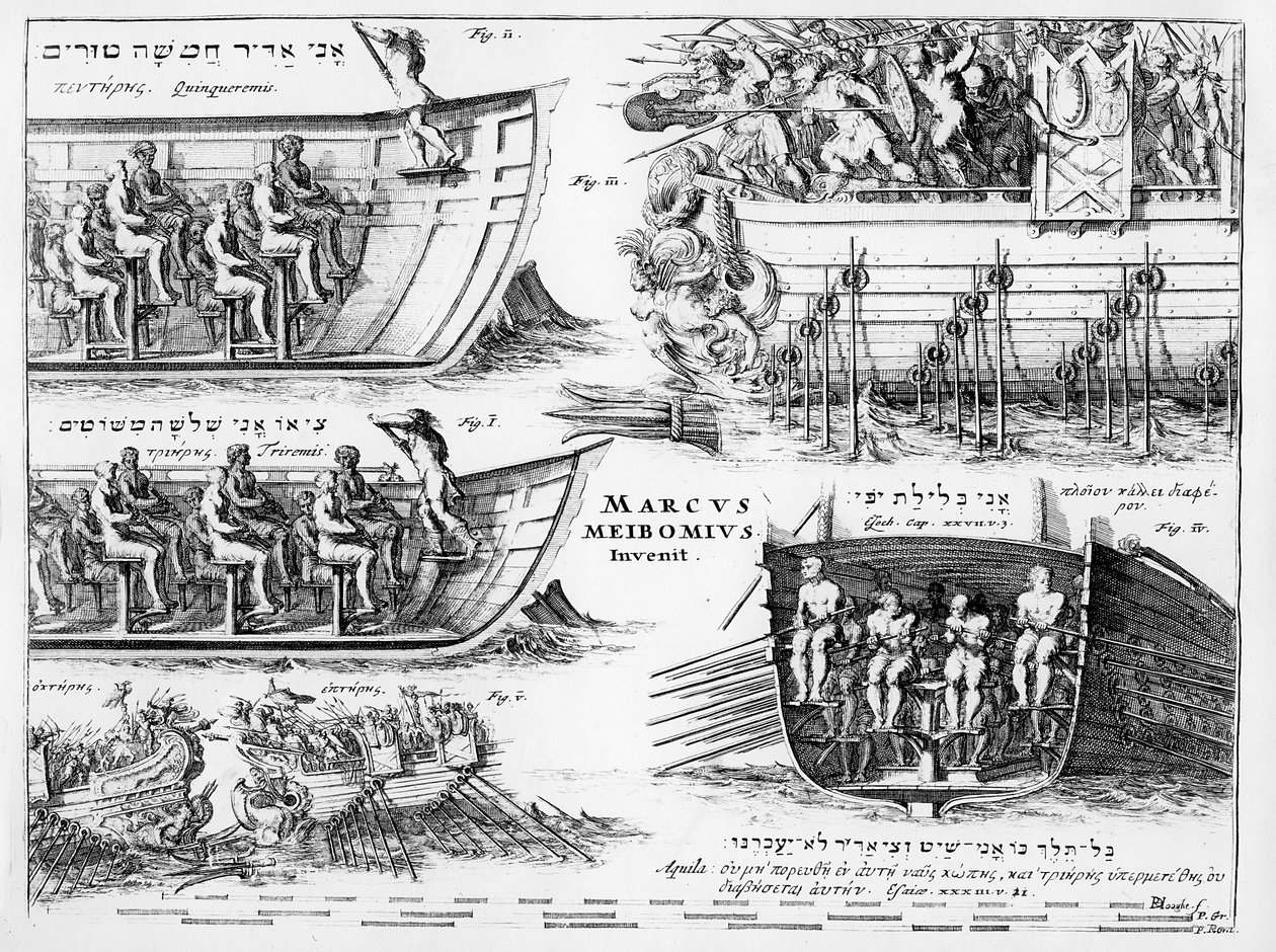 واجهة الصفحة لـ "On Device Triremium Book" من قبل Meibom ، تم نشره عام 1671 بواسطة المدرسة الهولندية