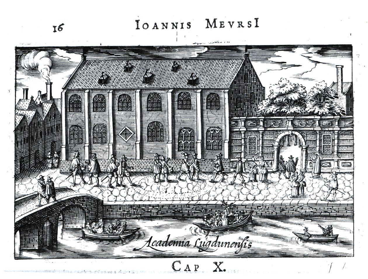 جامعة ليدن ، من "A Dutch Athens" بقلم J. Meursius ، حانة. عام 1625 بواسطة المدرسة الهولندية