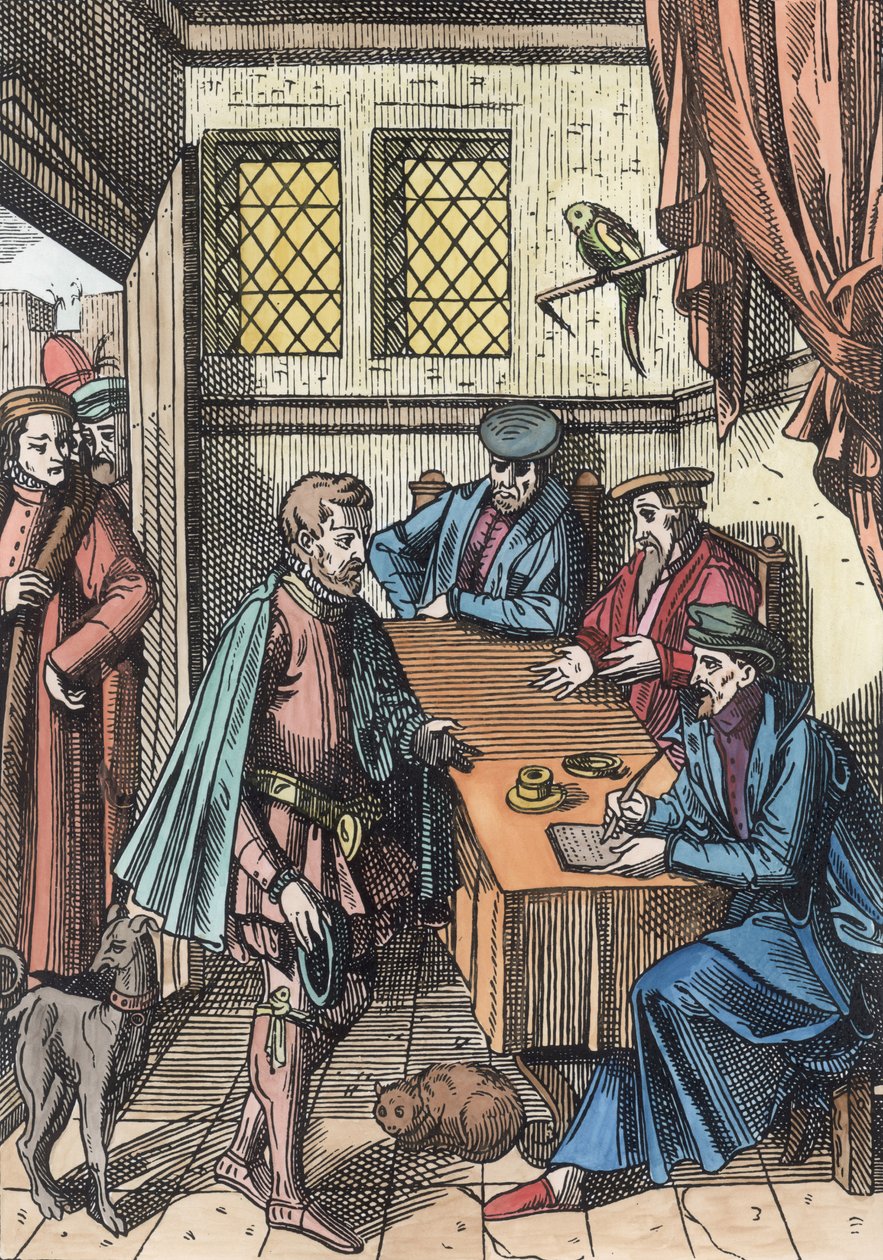 Bailliage ، أو محكمة الملوك Bailiff ، بعد نقش الخشب في Praxis Rerum Civilium بواسطة Joos de Damhouder (1507-81) نشر Antwerp ، 1557 (تلوين لاحق) بواسطة المدرسة الهولندية