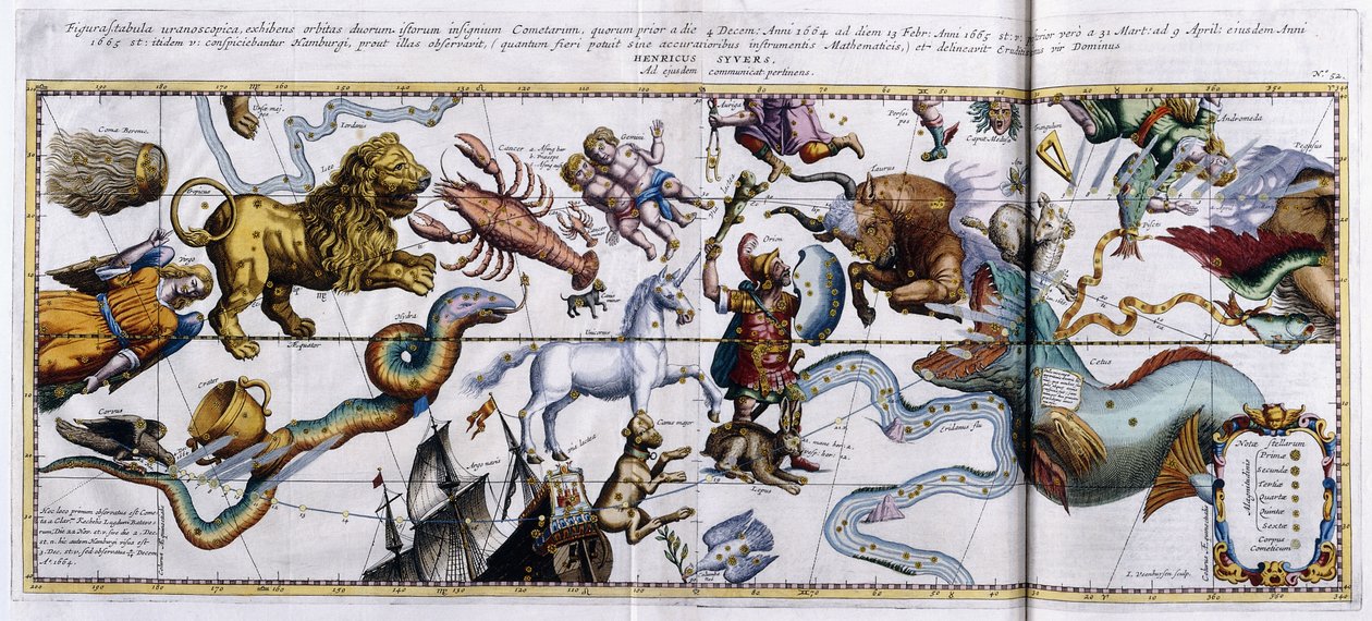 خريطة السماوات للأبراج: Orion ، Taurus ، Aries ، Pisces وغيرها ، 1666-1668 بواسطة المدرسة الهولندية