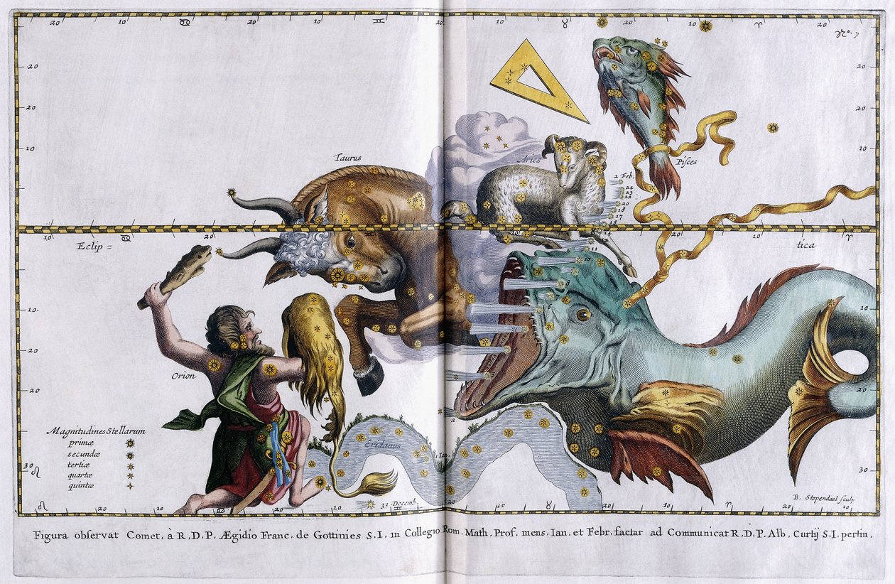 الخريطة السماوية للأبراج: Orion ، Taurus ، Aries and Pisces ، 1666-1668 بواسطة المدرسة الهولندية
