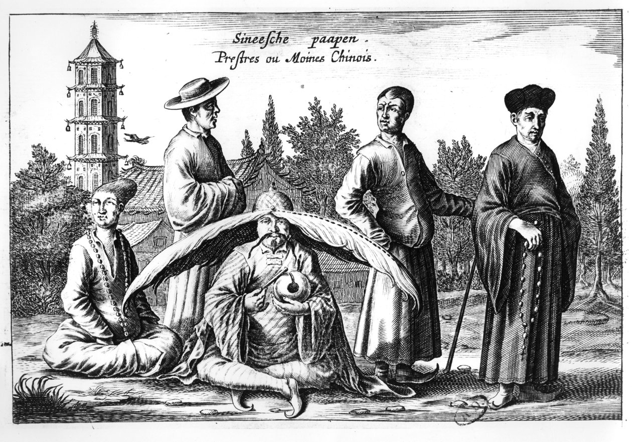 الكهنة والرهبان الصينيون ، من الصين رسمها أثناسيوس كيرشر (1601-80) بواسطة المدرسة الهولندية