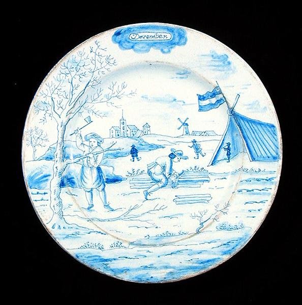 لوحة Delftware تصور شهر ديسمبر (خزف مزجج بالقصدير) بواسطة المدرسة الهولندية
