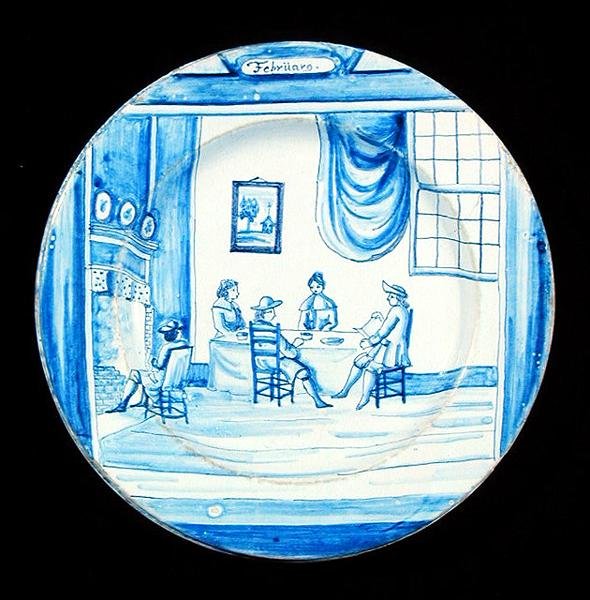لوحة Delftware تصور شهر فبراير (خزف مزجج بالقصدير) بواسطة المدرسة الهولندية