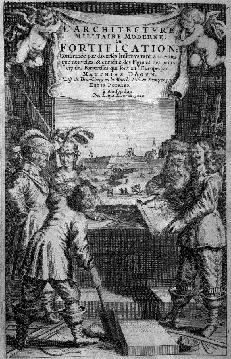 الواجهة إلى LArch architecture Militaire Moderne ، ou Fortification by Matthias Dogen ، محفورة بواسطة Theodor Matham (c.1606-76) ، حانة. بقلم Chez Louis Elzevier ، أمستردام ، 1648 بواسطة المدرسة الهولندية