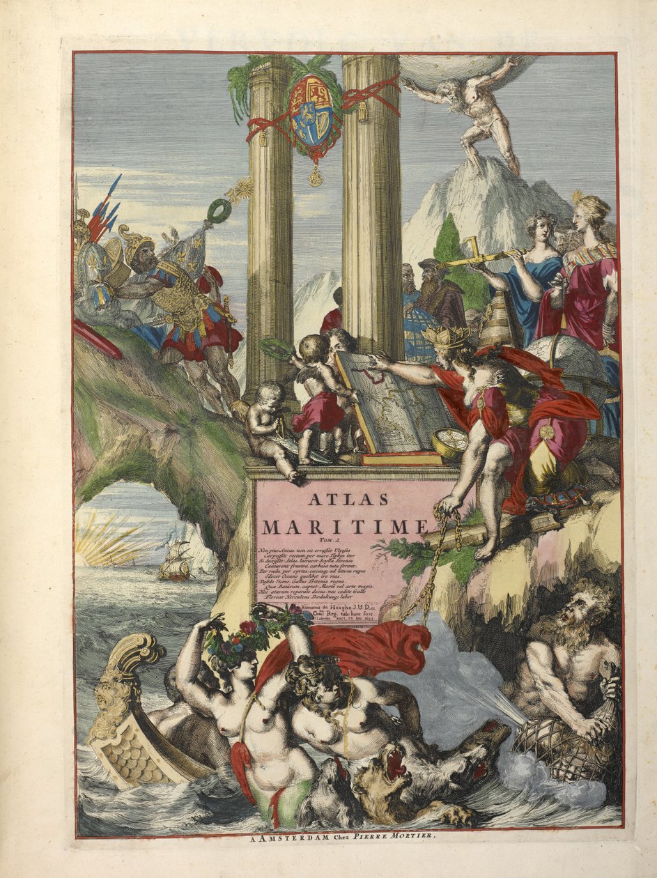 واجهة من "De Fransche Neptunus and Atlas Maritime and Suite du Neptune François" ، بقلم تشارلز بيني وبيتر مورتييه (نقش ملون) بواسطة المدرسة الهولندية