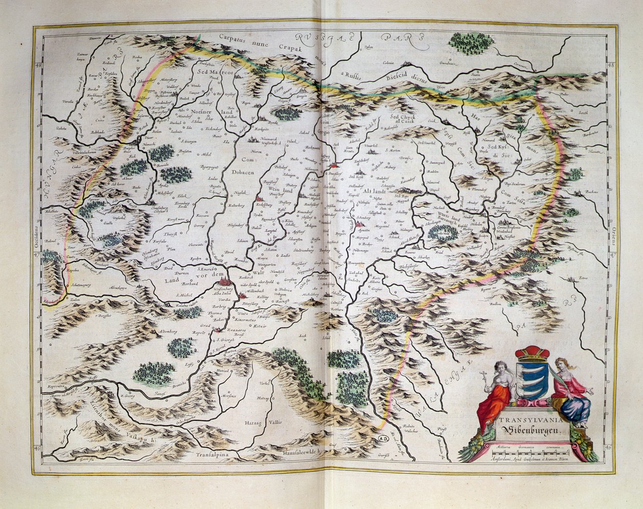 خريطة ترانسيلفانيا ، من أطلس ، أمستردام ، 1657 بواسطة المدرسة الهولندية