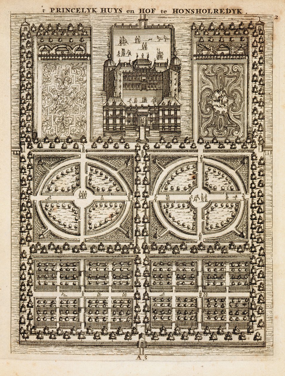 تم نشر قصر Honsholredyk ، من The Garden Gardener بقلم Johann van der Groen ، عام 1699 بواسطة المدرسة الهولندية
