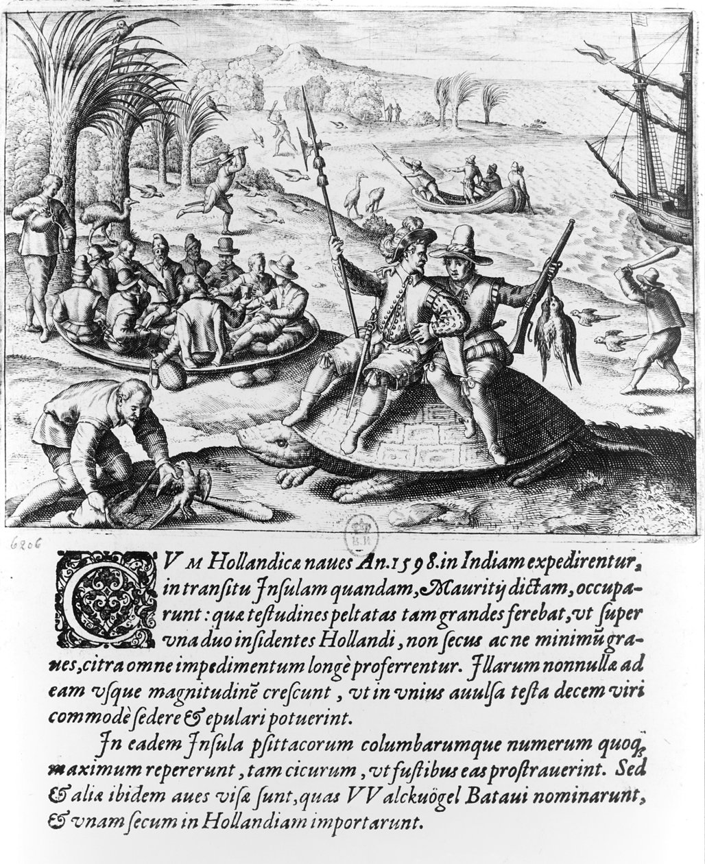الهولنديون في موريشيوس عام 1598 ، نقش دي بري بواسطة المدرسة الهولندية