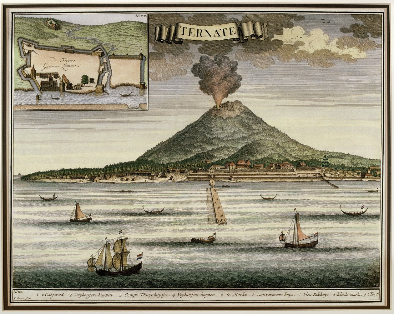 جزيرة تيرنات ، مولوكاس ، إندونيسيا ، رسم توضيحي من Oud Nieuw Oost-Indien ، 1724-26 بواسطة المدرسة الهولندية