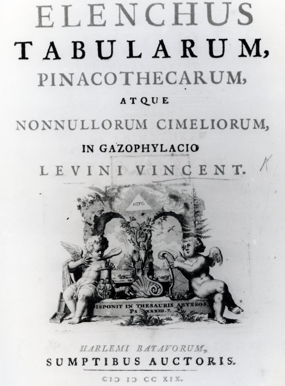 صفحة العنوان لجداول القوائم بقلم ليفين سانت فنسنت ، نُشرت عام 1719 بواسطة المدرسة الهولندية