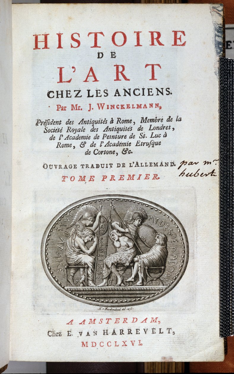 صفحة عنوان Histoire de lArt Chez les Anciens بقلم يوهان يواكيم وينكلمان (1717-68) ، نشرت أمستردام ، 1766 بواسطة المدرسة الهولندية