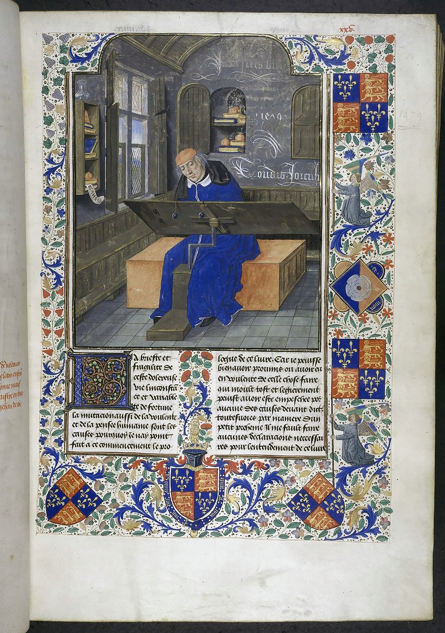 مترجم في العمل ، من تذكارات وقائع وأقوال (أو Les Faits et les Dits des Romains) ، Royal 18 E III ، f.24 بواسطة المدرسة الهولندية