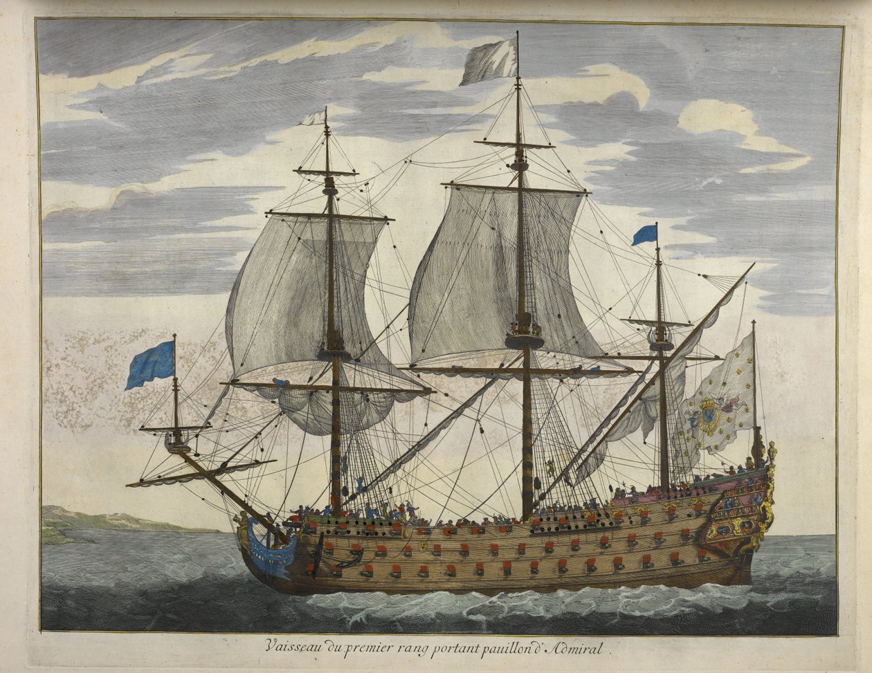 سفينة من المرتبة الأولى تحمل الأميرال باويلون ، من "De Fransche Neptunus و Atlas Maritime and Suite du Neptune François" ، بقلم تشارلز بيني وبيتر مورتييه (نقش ملون) بواسطة المدرسة الهولندية