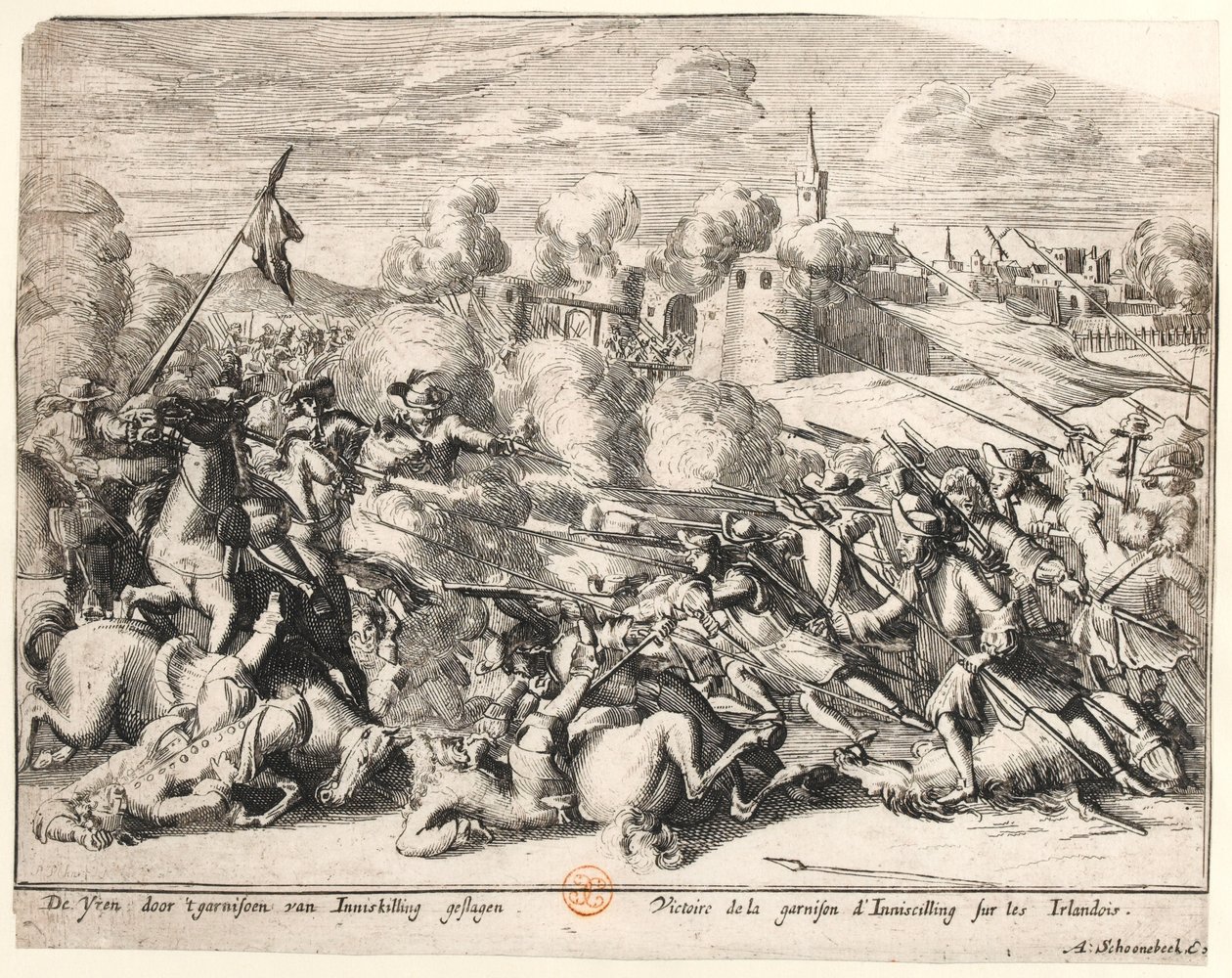 انتصار حامية Enniskillen على الأيرلنديين عام 1689 ، c.1691 بواسطة المدرسة الهولندية