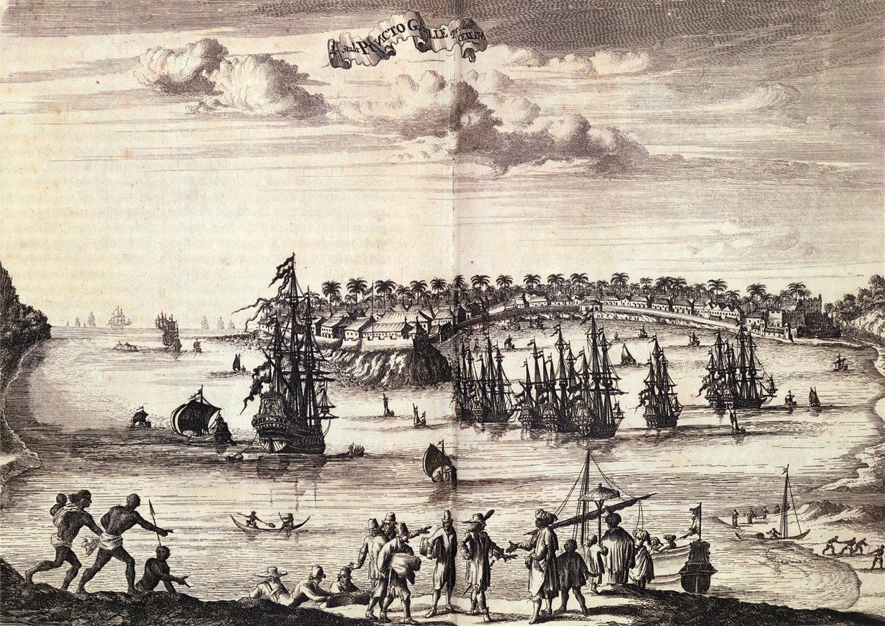 منظر لميناء ومدينة جالي ، نُشر في أمستردام 1676 بواسطة المدرسة الهولندية