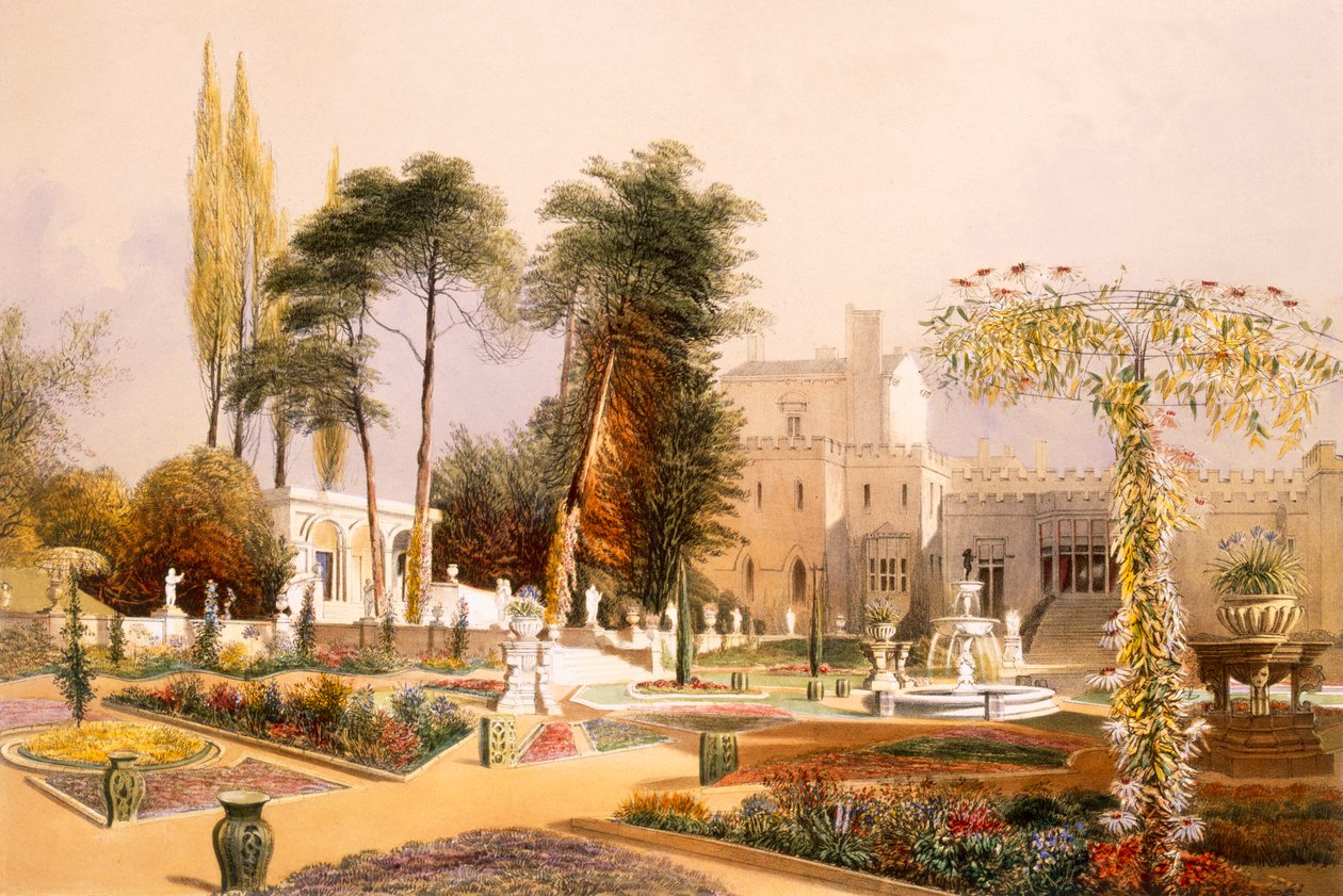 The Parterre in the Gardens at Wilton ، مقر إيرل بيمبروك (chromolitho) بواسطة إ. أدفينو بروك