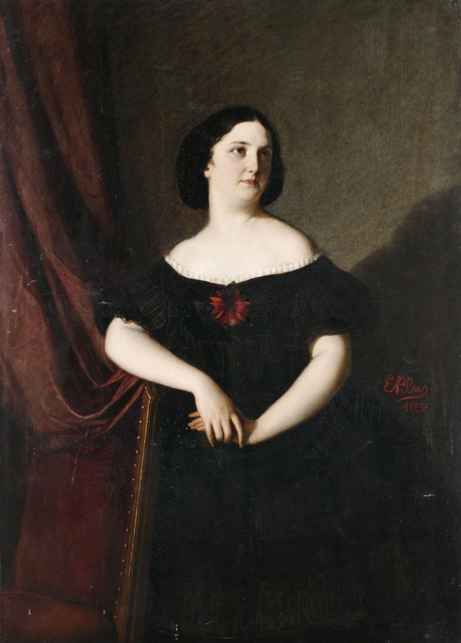 صورة لسيدة ترتدي فستان أسود مزخرف بواسطة E. Blaas