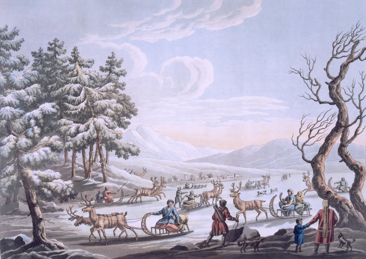 مواطنو تونغوس يغادرون المخيم الشتوي 1812-13 بواسطة E. Karnejeff