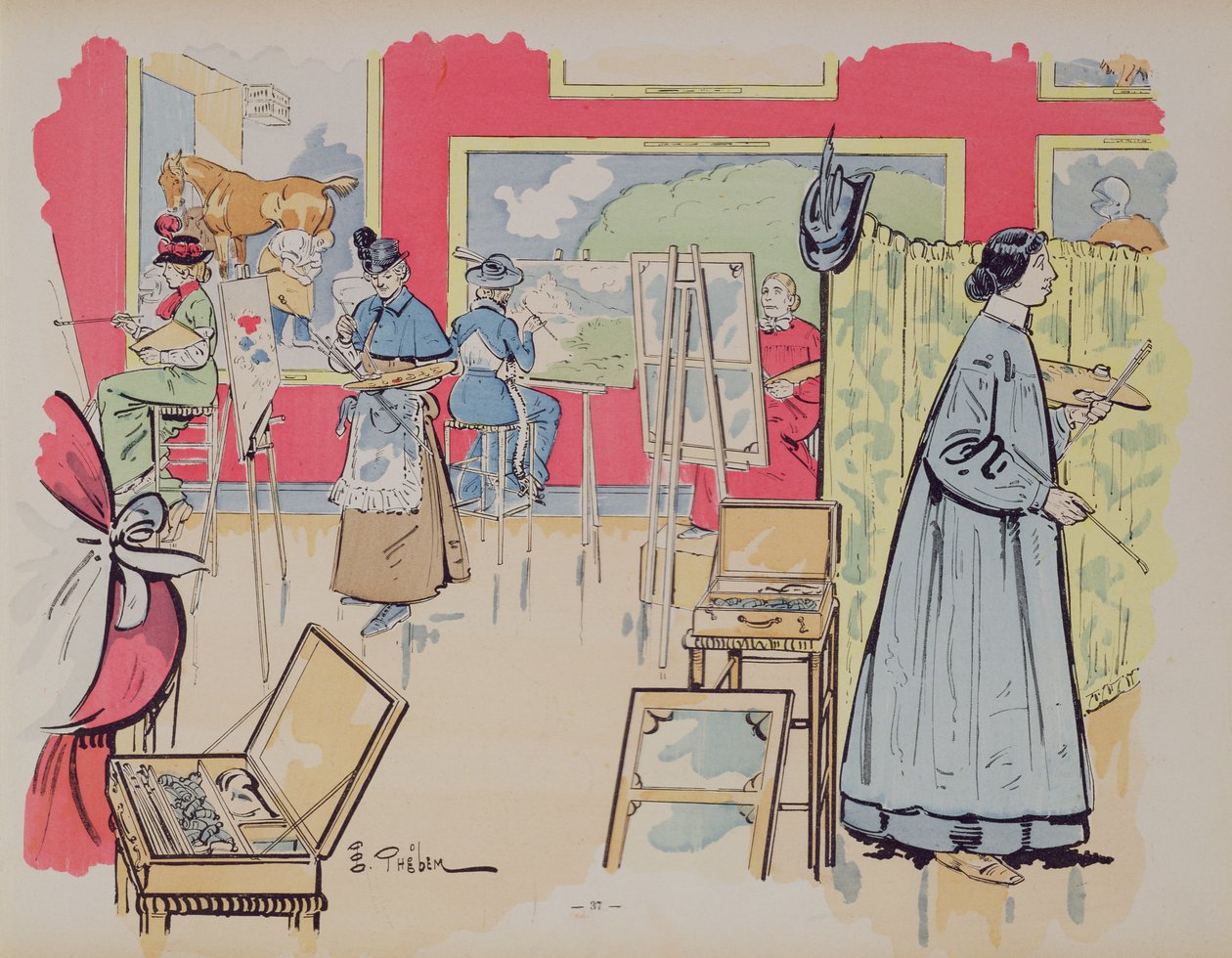 سيدات يحضرن فصل الرسم 1902 بواسطة إي ثيلم