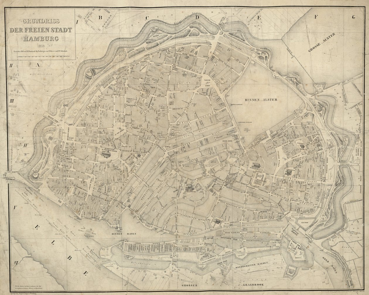 نُشرت الخريطة عام (1839) وتظهر هامبورج بواسطة EF m.fl. برنهاردت